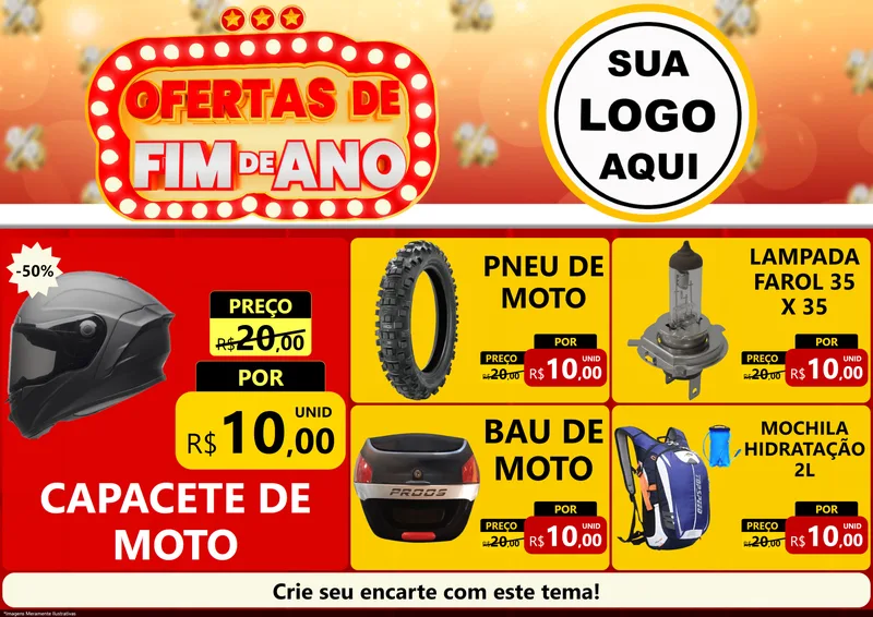 Modelo de Encarte para Encarte A4 Horizontal com o tema Ofertas de Fim de Ano para Moto peças