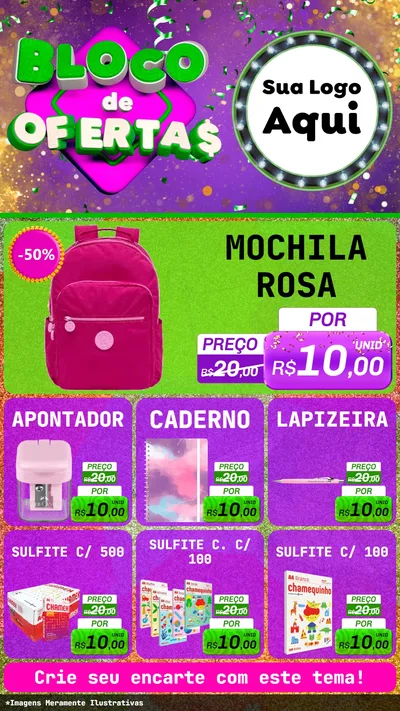 Modelo de Rede Social para Stories com o tema Bloco de Ofertas para Papelaria