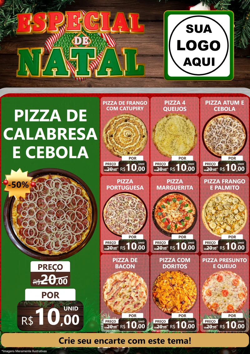 Modelo de Encarte para Encarte A4 Vertical com o tema Especial de Natal para Pizzaria