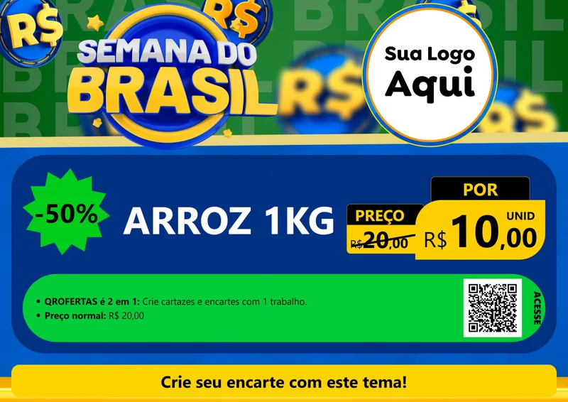 Modelo de Cartaz para Cartaz A4 Horizontal com o tema Semana Do Brasil para Supermercado