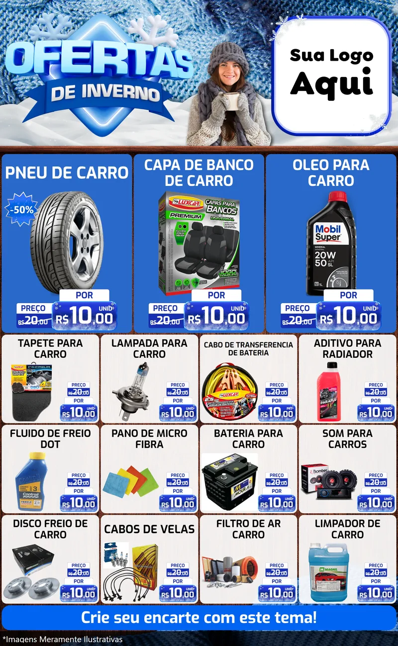 Modelo de Encarte para Encarte Grande com o tema Ofertas de Inverno para Auto peças