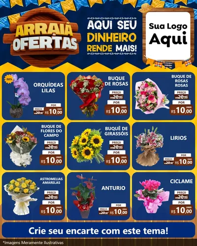 Modelo de Rede Social para Feed Instagram com o tema Arraiá de Ofertas - Junina para Floricultura e jardim