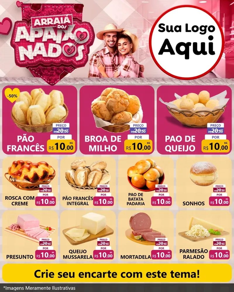 Modelo de Rede Social para Feed Instagram com o tema Arraiá dos Apaixonados - Junina para Padaria