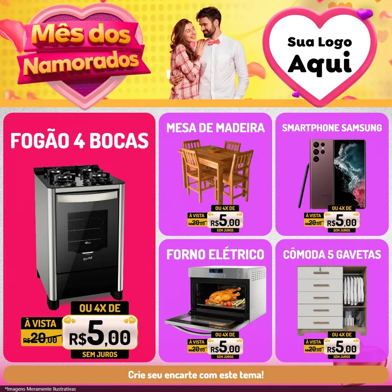 Modelo de Rede Social para Feed Facebook com o tema Mês dos Namorados para Móveis e Eletro