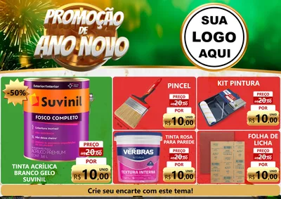 Modelo de Encarte para Encarte A4 Horizontal com o tema Promoção de Ano Novo para Tintas e Ferramentas