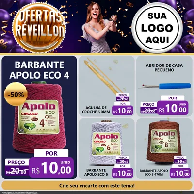 Modelo de Rede Social para Feed Facebook com o tema Ofertas de Réveillon para Armarinho e Aviamentos