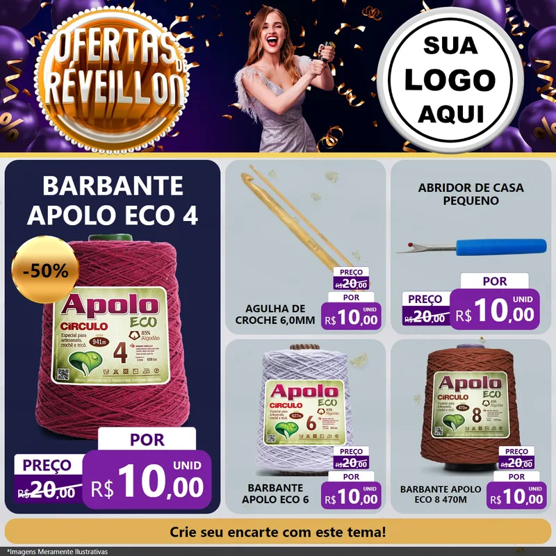Modelo de Rede Social para Feed Facebook com o tema Ofertas de Réveillon para Armarinho e Aviamentos