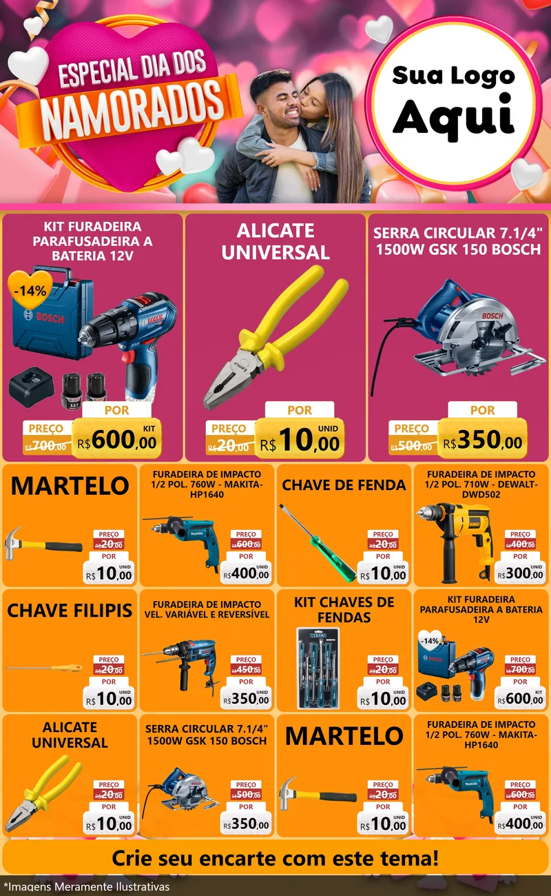 Modelo de Encarte para Encarte Grande com o tema Especial Dia dos Namorados para Maquinas e Ferramentas