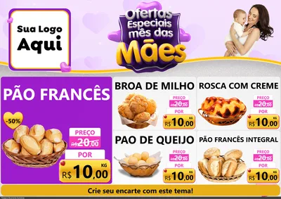 Modelo de Encarte para Encarte A4 Horizontal com o tema Ofertas Especiais - Mês das Mães para Padaria