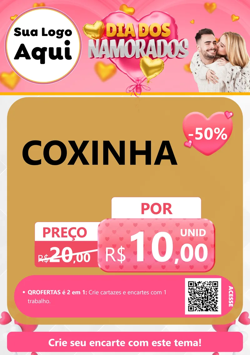 Modelo de Cartaz para Cartaz A4 Vertical com o tema Dia dos Namorados para Salgadaria