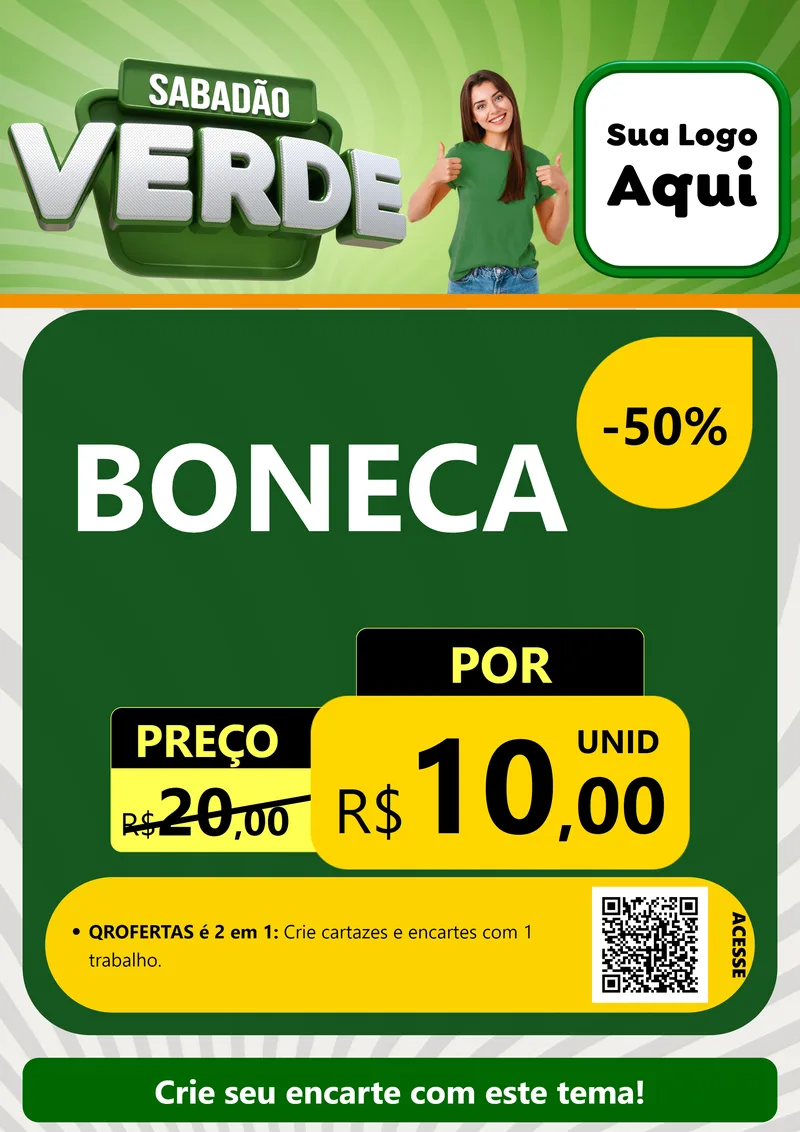 Modelo de Cartaz para Cartaz A4 Vertical com o tema Sabadão Verde para Brinquedos