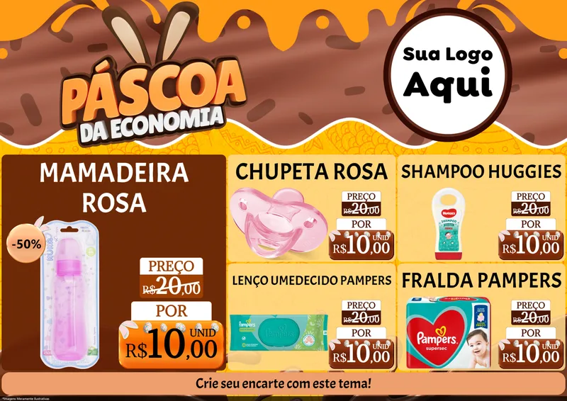 Modelo de Encarte para Encarte A4 Horizontal com o tema Páscoa da Economia para Bebês