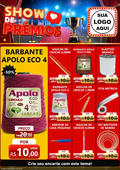 Modelo de Encarte para Encarte A4 Vertical com o tema Show de Prêmios para Armarinho e Aviamentos