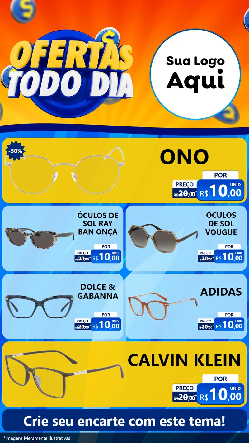Modelo de TV para TV Vertical com o tema Ofertas Todo Dia para Óticas