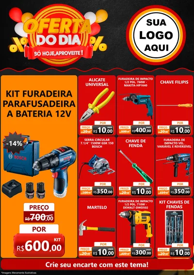 Modelo de Encarte para Encarte A4 Vertical com o tema Oferta do Dia - Só hoje, Aproveite! para Maquinas e Ferramentas