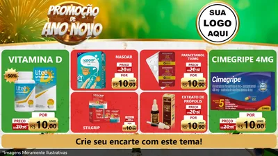 Modelo de TV para TV Horizontal com o tema Promoção de Ano Novo para Farmácia