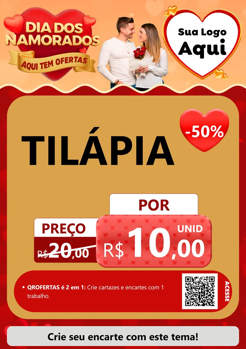 Modelo de Cartaz para Cartaz A4 Vertical com o tema Dia dos Namorados - Aqui Tem Ofertas para Peixaria