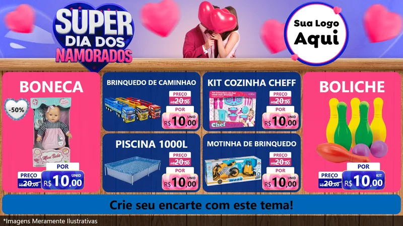 Modelo de TV para TV Horizontal com o tema Super Dia dos Namorados para Brinquedos