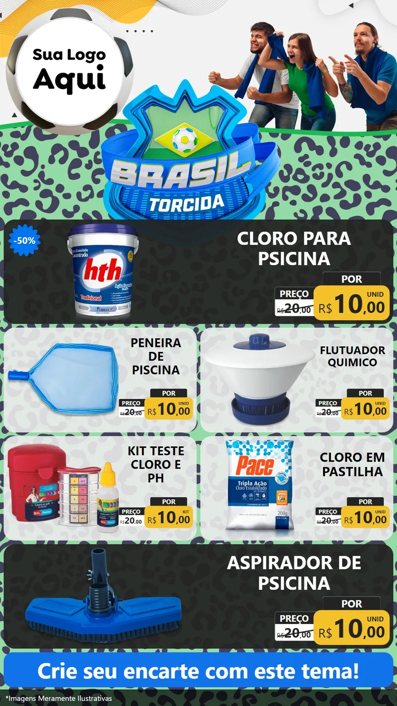 Modelo de TV para TV Vertical com o tema Brasil Torcida - Copa para Produtos para Piscina