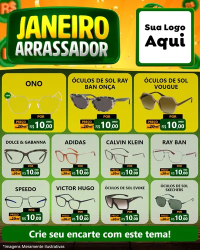 Modelo de Rede Social para Feed Instagram com o tema Janeiro Arrasador para Óticas