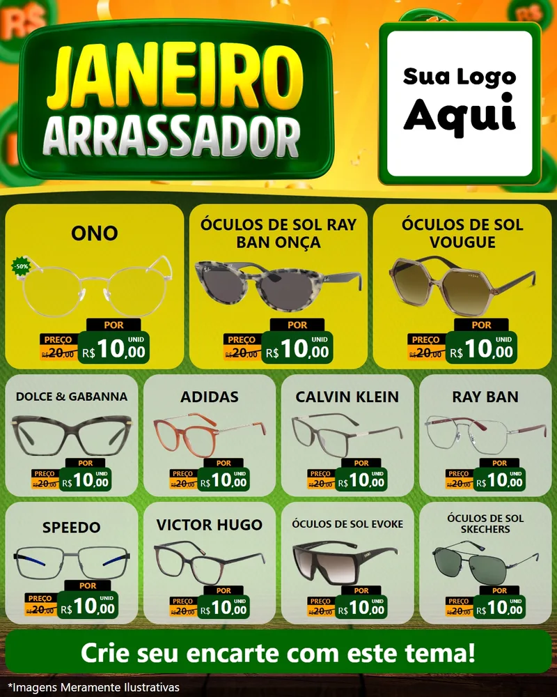 Modelo de Rede Social para Feed Instagram com o tema Janeiro Arrasador para Óticas