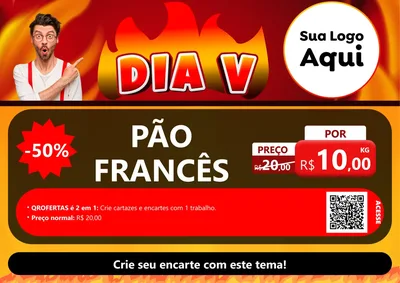 Modelo de Cartaz para Cartaz A4 Horizontal com o tema Dia V para Padaria