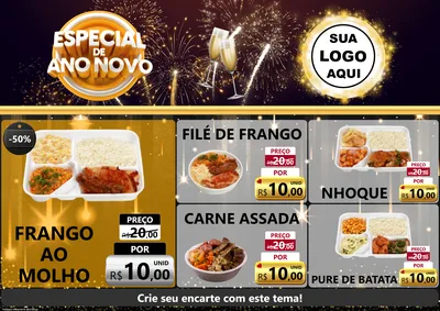 Modelo de Encarte para Encarte A4 Horizontal com o tema Especial de Ano Novo para Restaurante
