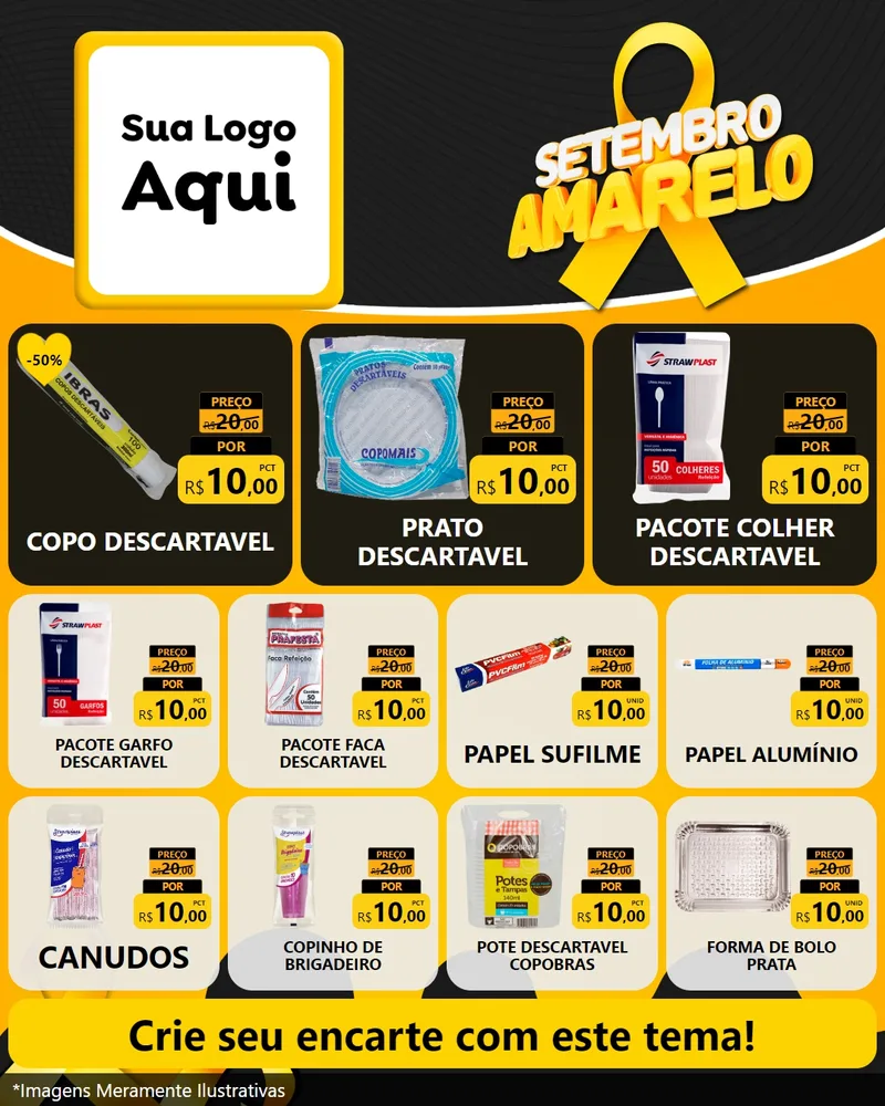 Modelo de Rede Social para Feed Instagram com o tema Setembro Amarelo para Embalagens