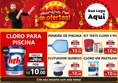 Modelo de Encarte para Encarte A4 Horizontal com o tema Março de Ofertas! para Produtos para Piscina