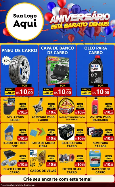 Modelo de Encarte para Encarte Grande com o tema Aniversário para Auto peças