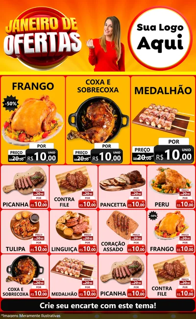Modelo de Encarte para Encarte Grande com o tema Janeiro de Ofertas para Assados