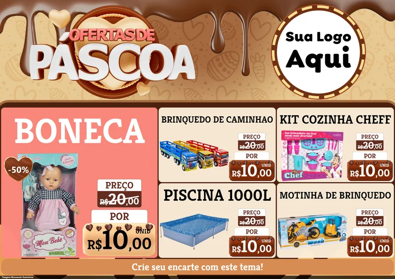 Modelo de Encarte para Encarte A4 Horizontal com o tema Ofertas de Páscoa para Brinquedos
