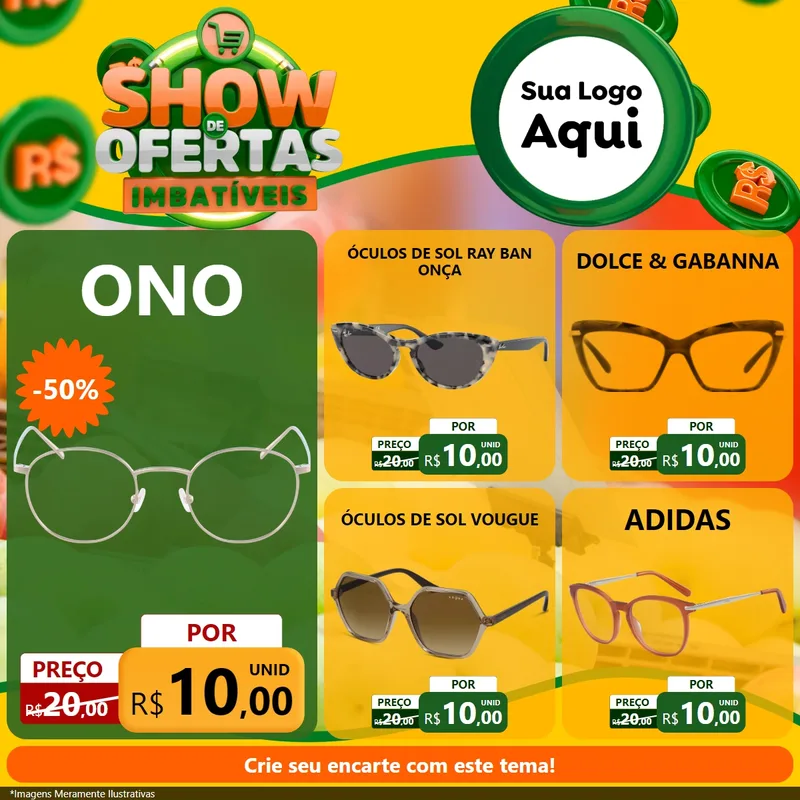 Modelo de Rede Social para Feed Facebook com o tema Show de Ofertas Imbatíveis para Óticas