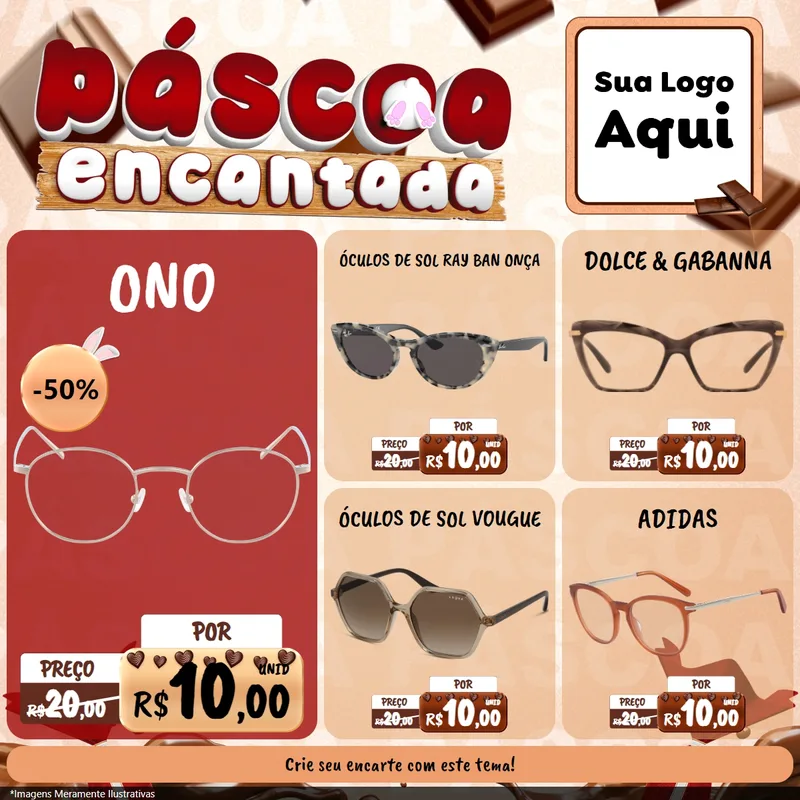 Modelo de Rede Social para Feed Facebook com o tema Páscoa Encantada para Óticas