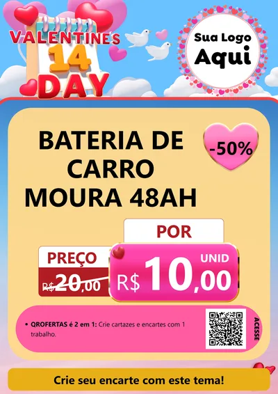Modelo de Cartaz para Cartaz A4 Vertical com o tema Valentine's Day para Baterias Elétricas