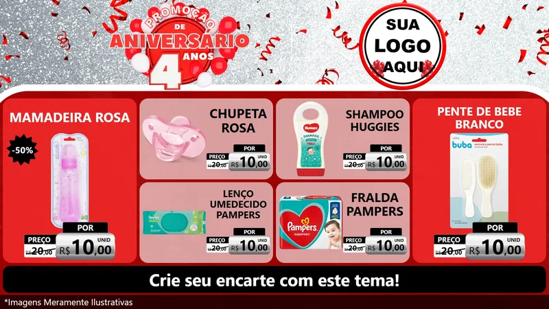 Modelo de TV para TV Horizontal com o tema Promoção de Aniversário - 4 Anos para Bebês