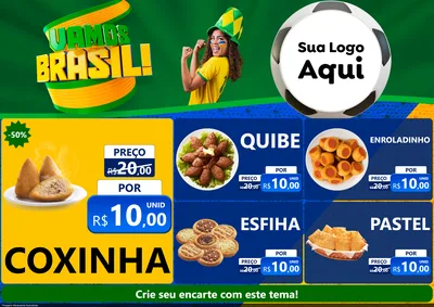 Modelo de Encarte para Encarte A4 Horizontal com o tema Vamos Brasil - Copa para Salgadaria