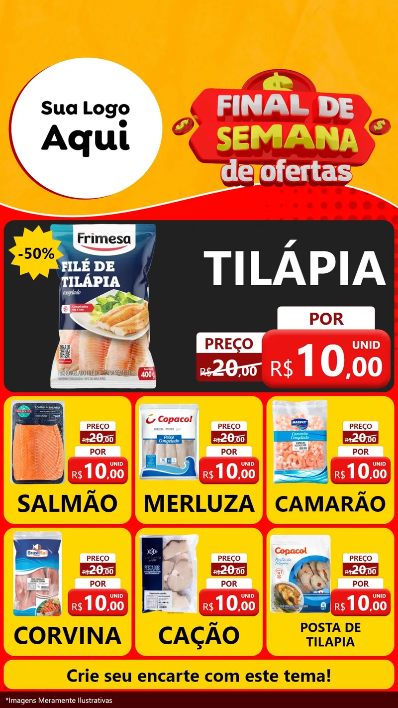 Modelo de Rede Social para Stories com o tema Final de Semana de Ofertas para Peixaria