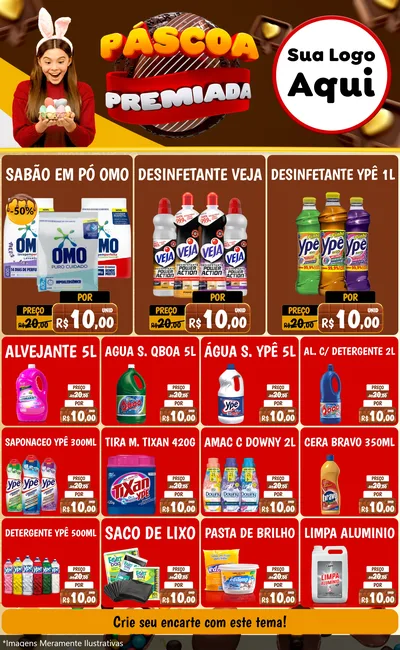 Modelo de Encarte para Encarte Grande com o tema Páscoa Premiada para Produtos de Limpeza