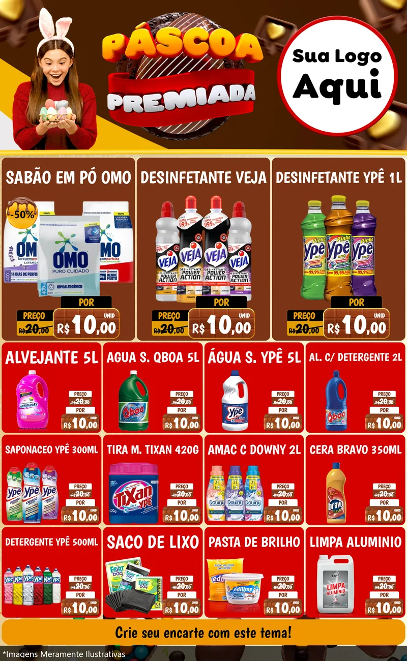 Modelo de Encarte para Encarte Grande com o tema Páscoa Premiada para Produtos de Limpeza
