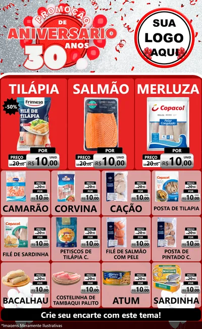 Modelo de Encarte para Encarte Grande com o tema Promoção de Aniversário - 30 Anos para Peixaria