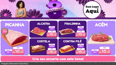 Modelo de TV para TV Horizontal com o tema Oito de Março - Dia da Mulher para Açougue