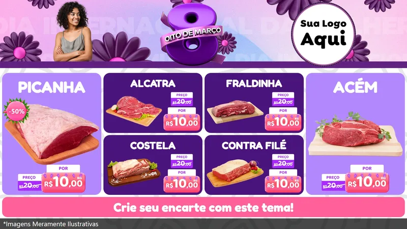 Modelo de TV para TV Horizontal com o tema Oito de Março - Dia da Mulher para Açougue