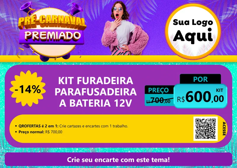 Modelo de Cartaz para Cartaz A4 Horizontal com o tema Pré-Carnaval Premiado para Maquinas e Ferramentas