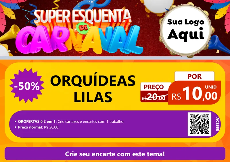 Modelo de Cartaz para Cartaz A4 Horizontal com o tema Super Esquenta de Carnaval para Floricultura e jardim