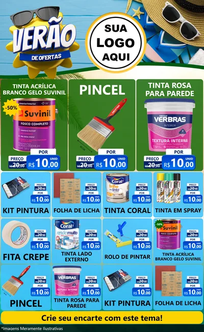 Modelo de Encarte para Encarte Grande com o tema Verão de Ofertas para Tintas e Ferramentas