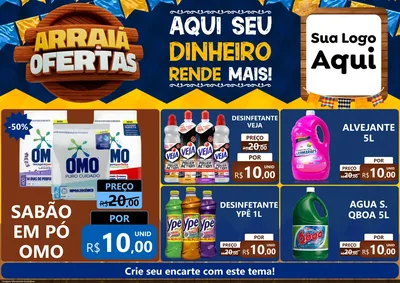 Modelo de Encarte para Encarte A4 Horizontal com o tema Arraiá de Ofertas - Junina para Produtos de Limpeza