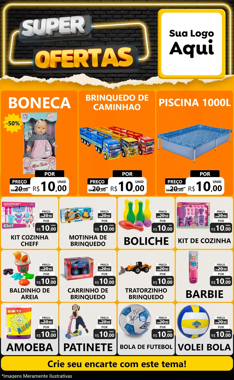 Modelo de Encarte para Encarte Grande com o tema Super Ofertas para Brinquedos
