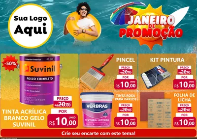 Modelo de Encarte para Encarte A4 Horizontal com o tema Janeiro de Promoção para Tintas e Ferramentas