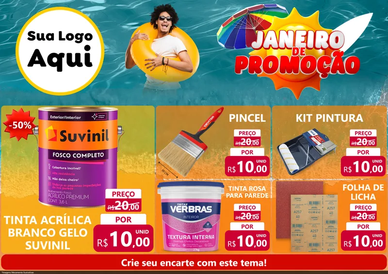 Modelo de Encarte para Encarte A4 Horizontal com o tema Janeiro de Promoção para Tintas e Ferramentas